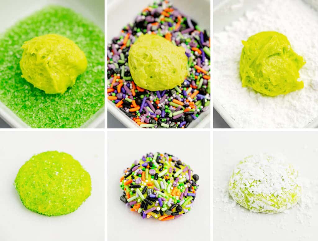 Coating Cookie Dough Ball with Sprinkles and Powdered Sugar