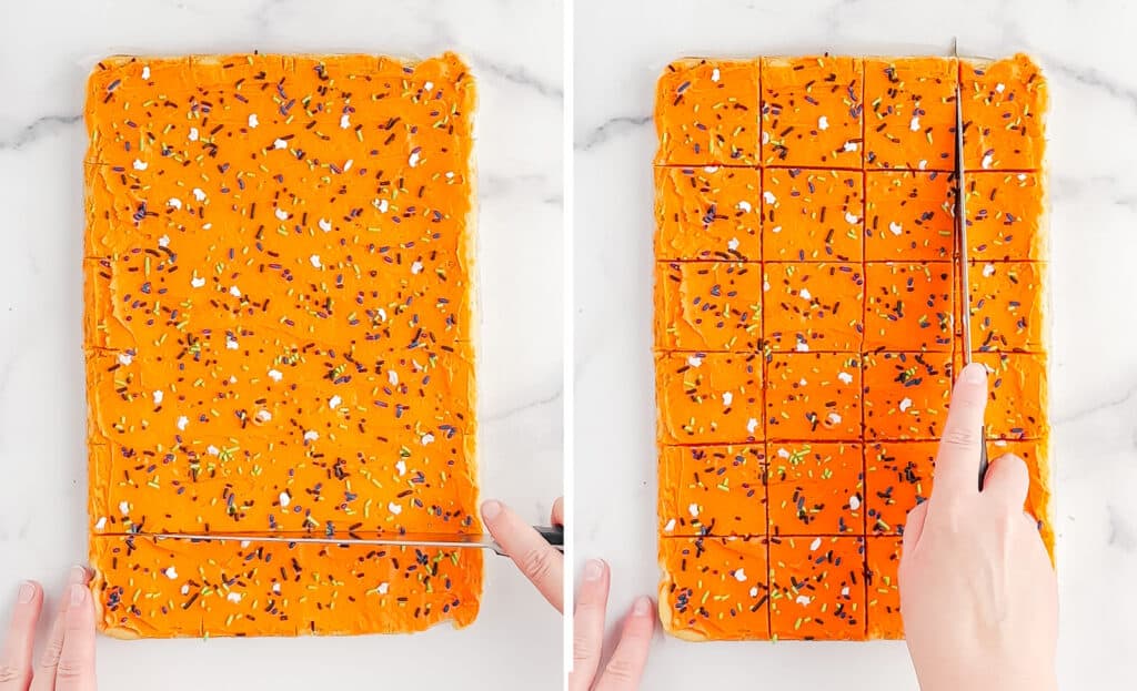 Cutting Sugar Cookie Bars with Knife