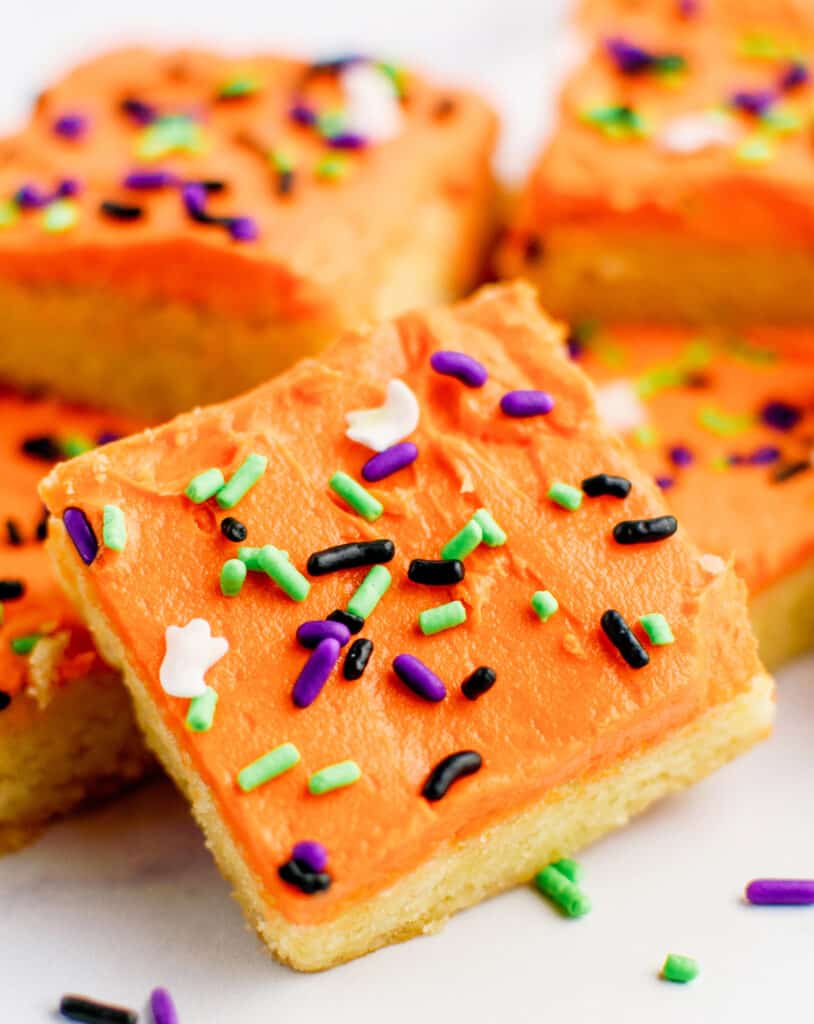 Halloween Sugar Cookie Bars in a Pile