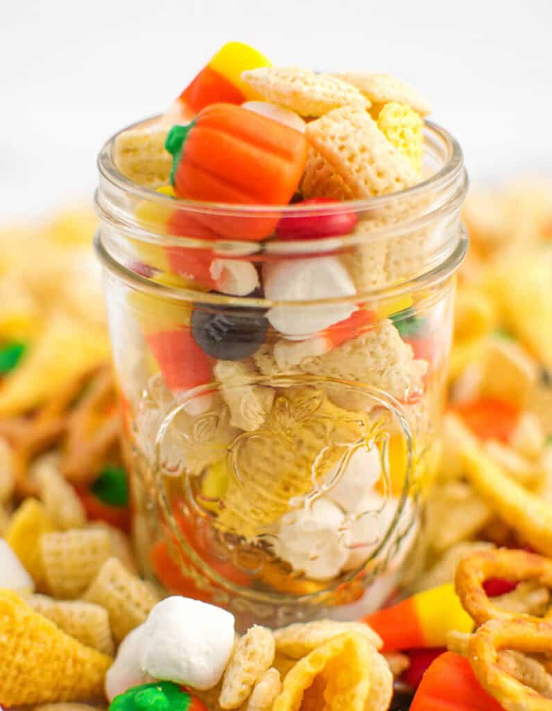 Harvest Halloween Snack Mix in Mason Jar
