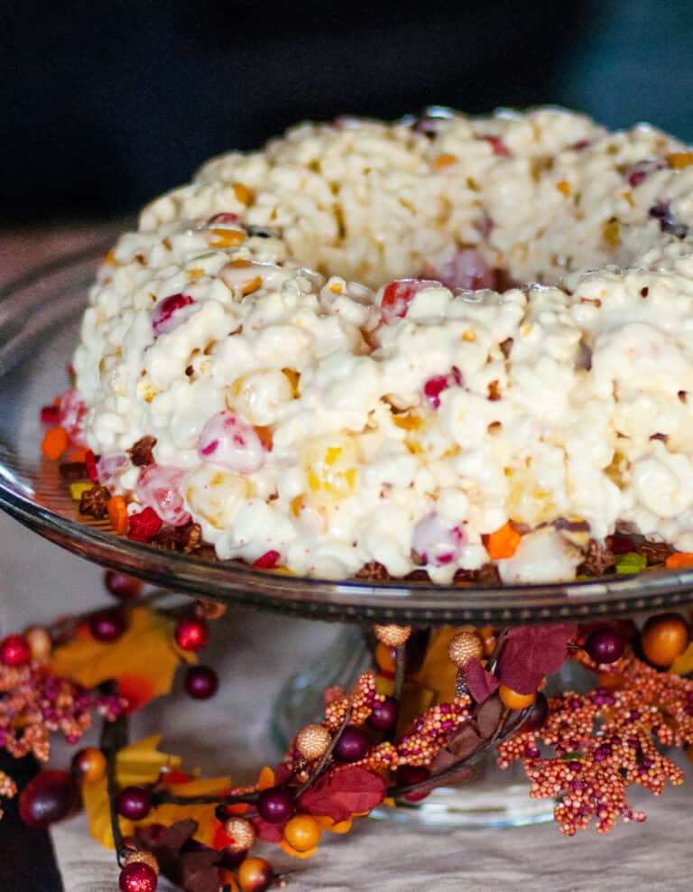 Harvest Spice Popcorn Cake on Serving Plate