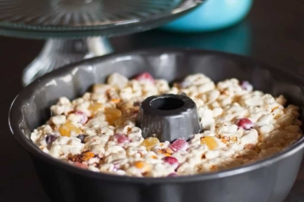 Popcorn Cake Pressed Into Bundt Pan