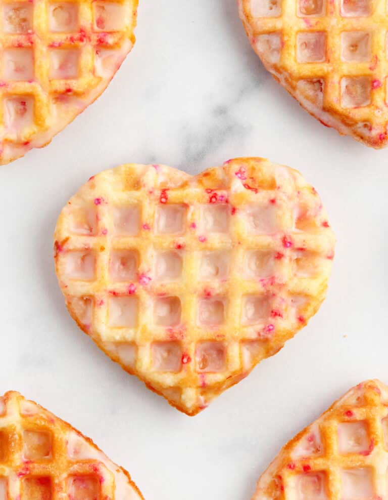 Heart Waffle Cookies on White Marble Background