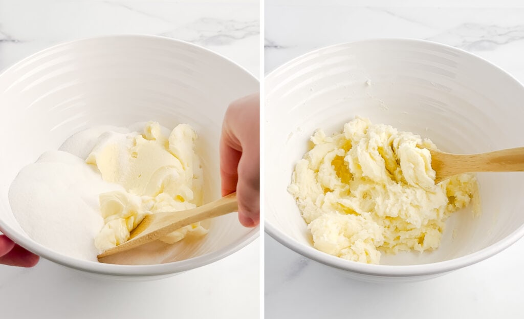 Creaming Butter and Sugar in White Bowl