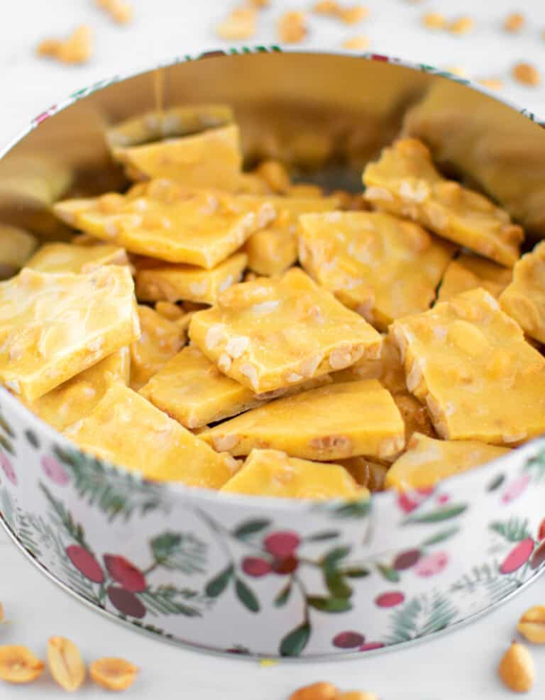 Peanut Brittle in Christmas Tin