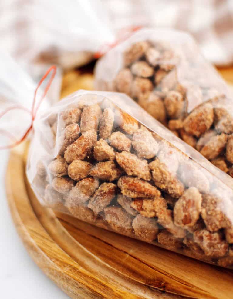 Cinnamon Roasted Almonds in bags with Red Ribbon