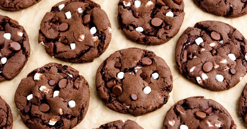 Hot Cocoa Cookies on Parchment