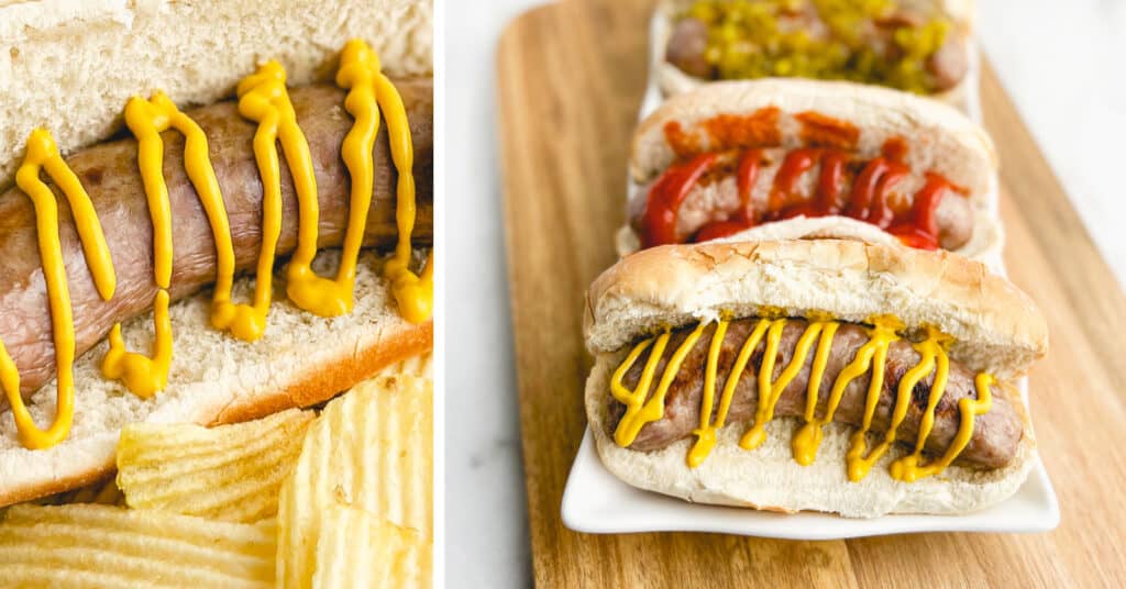 Brats on Buns with Toppings