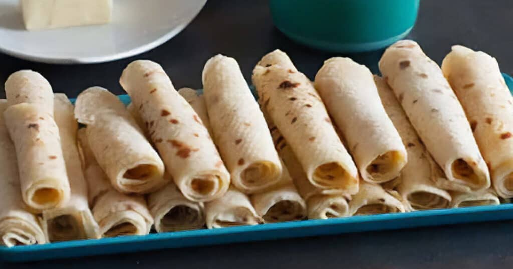 Closeup of Lefse Rolls on a Serving Platter