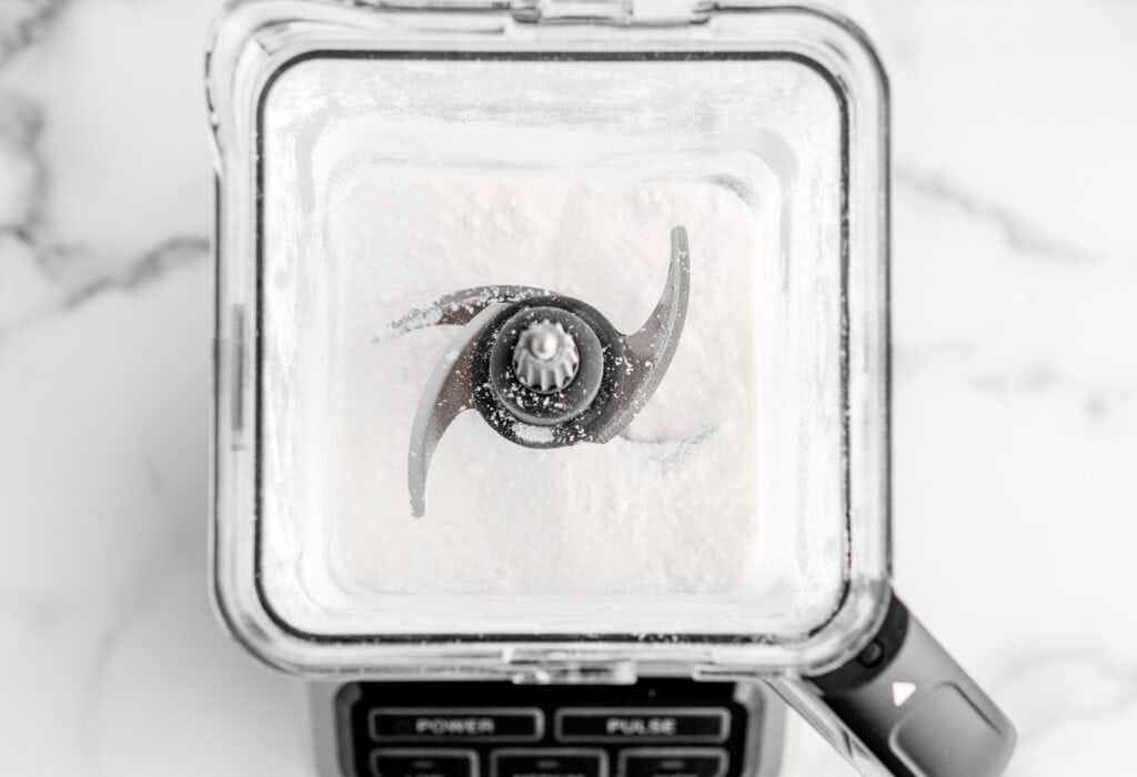 Powdered Sugar in Blender Jar Top Down