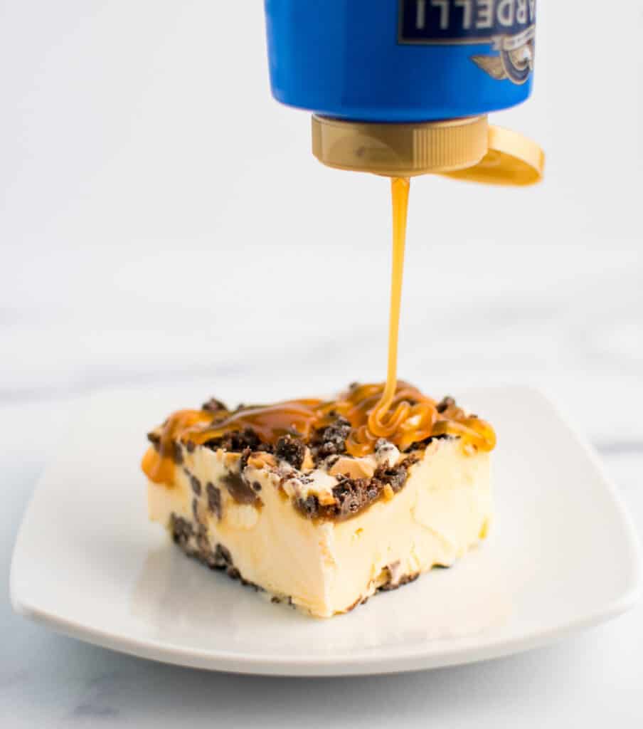 Drizzling Slice of Ice Cream Crunch with More Caramel