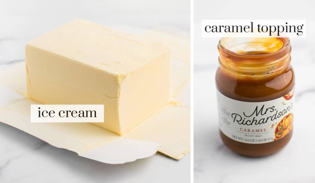 Ice Cream (left) and Caramel Sauce in Jar (right)