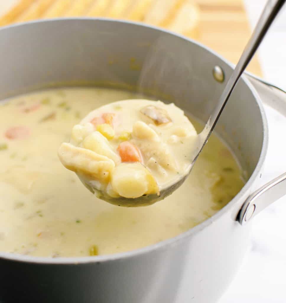 Serving Knoefla Soup with Ladle