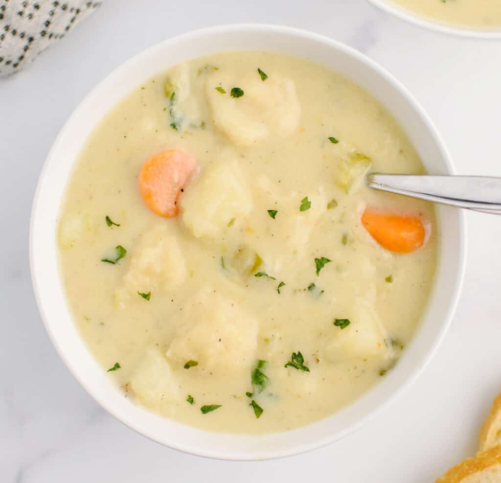 Knoephla Soup Garnished with Parsley