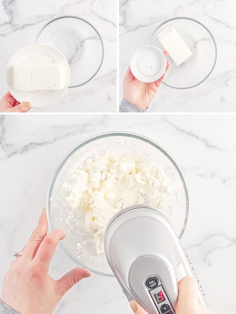Mixing Cream Cheese and Powdered Sugar with Electric Mixer