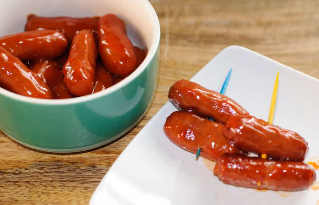 BBQ Little Smokies on a Plate with Toothpicks