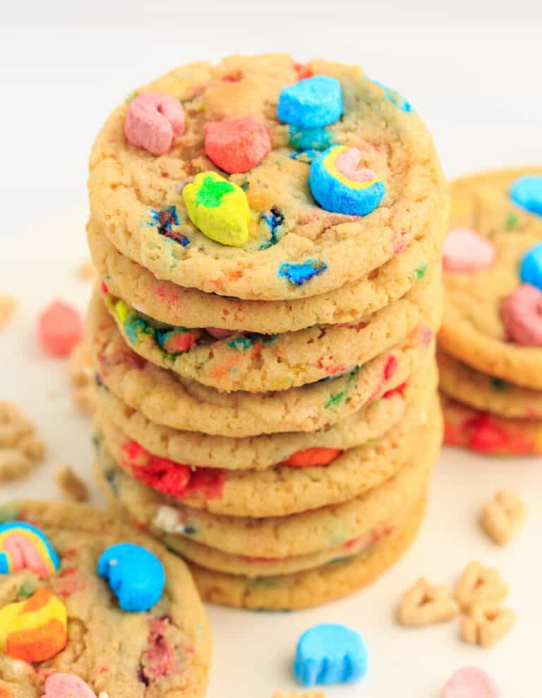Cookies with Lucky Charms Cereal and Marshmallows in Stack