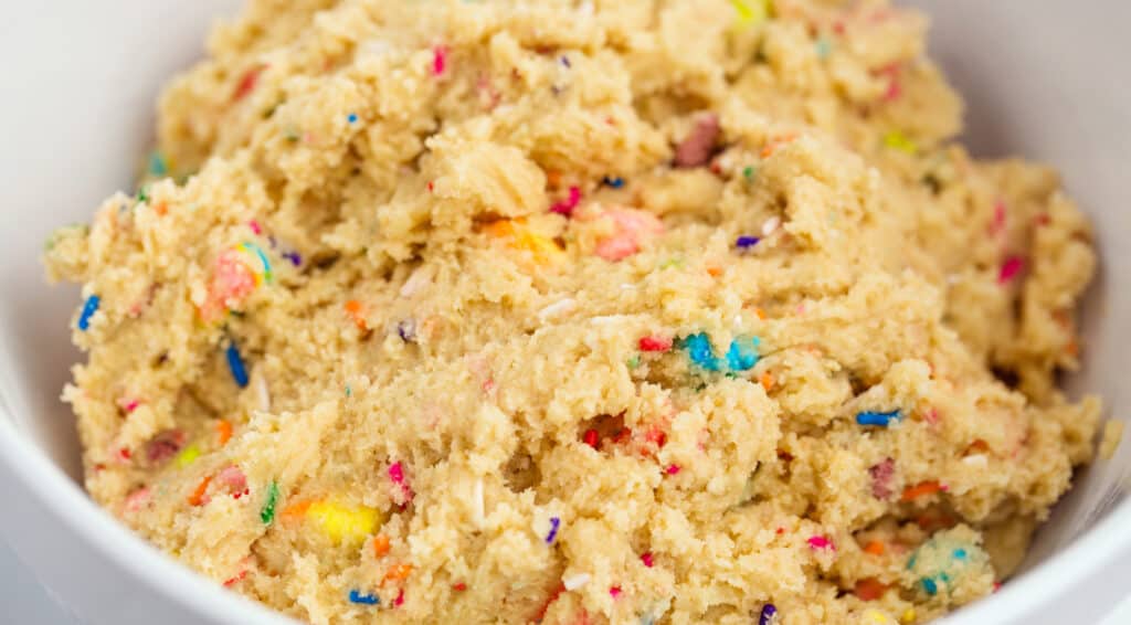 Finished Cookie Dough in White Bowl