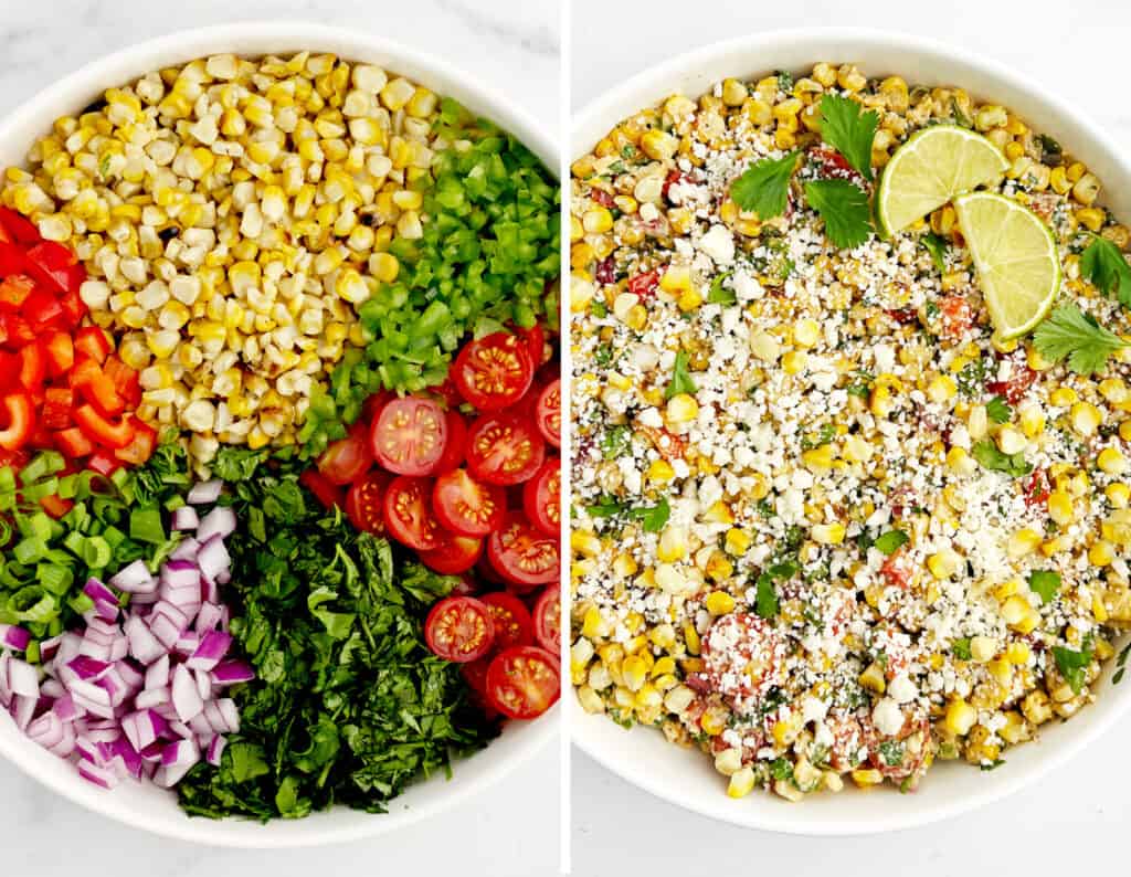 Fresh Chopped Veggies (left) Street Corn Salad (right)