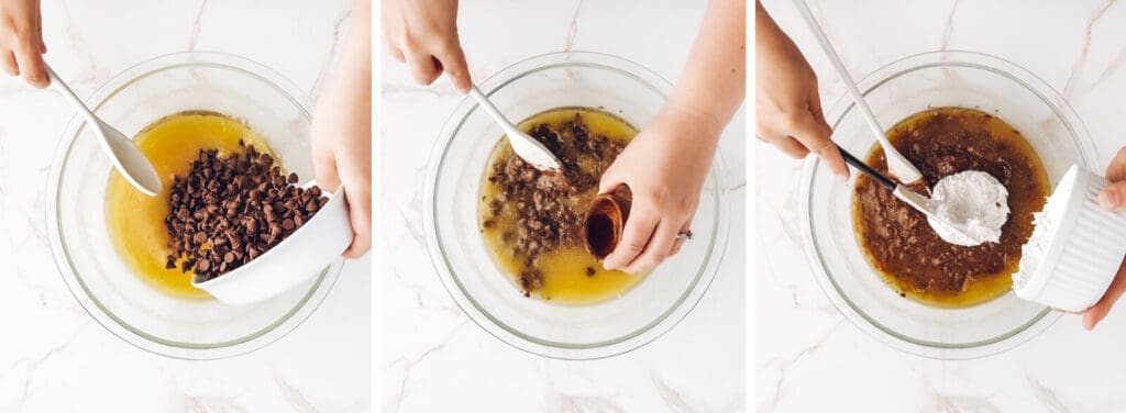 Mixing Chocolate in Fudge Batter with Glass Bowl 