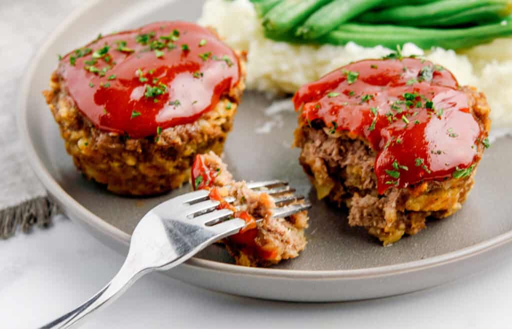 Meatloaves on Plate With a Fork