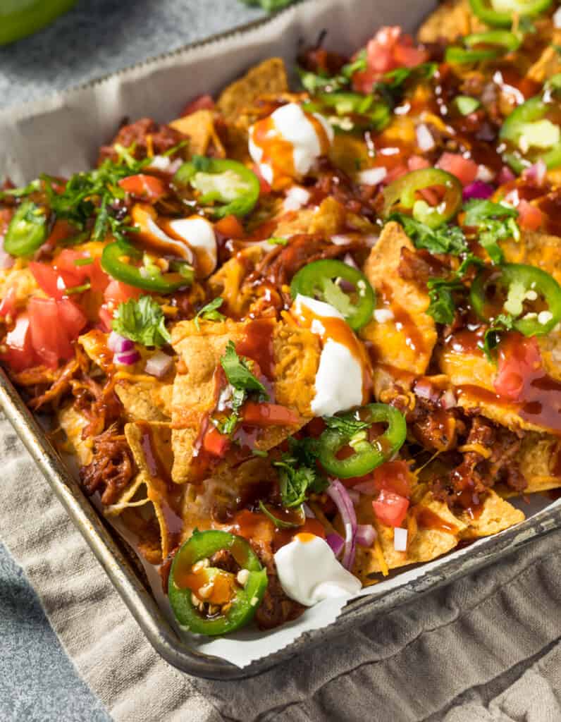 Pan of Nachos Loaded with Toppings