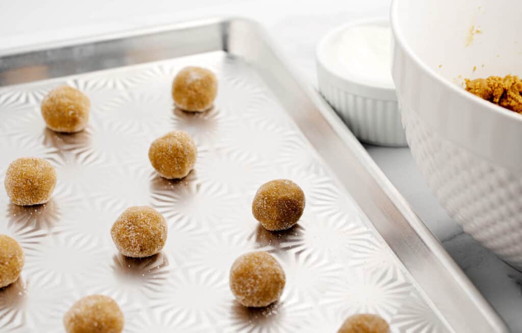 Rolled Dough Balls on Cookie Sheet