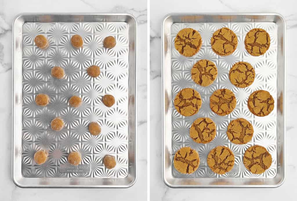 Dough Balls (left) Baked Molasses Cookies (right)