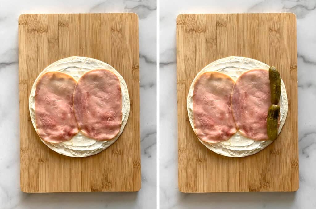 Ham Slices on Cream Cheese and Tortilla