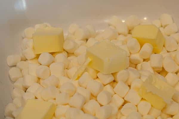 Marshmallow and Butter in Mixing Bowl