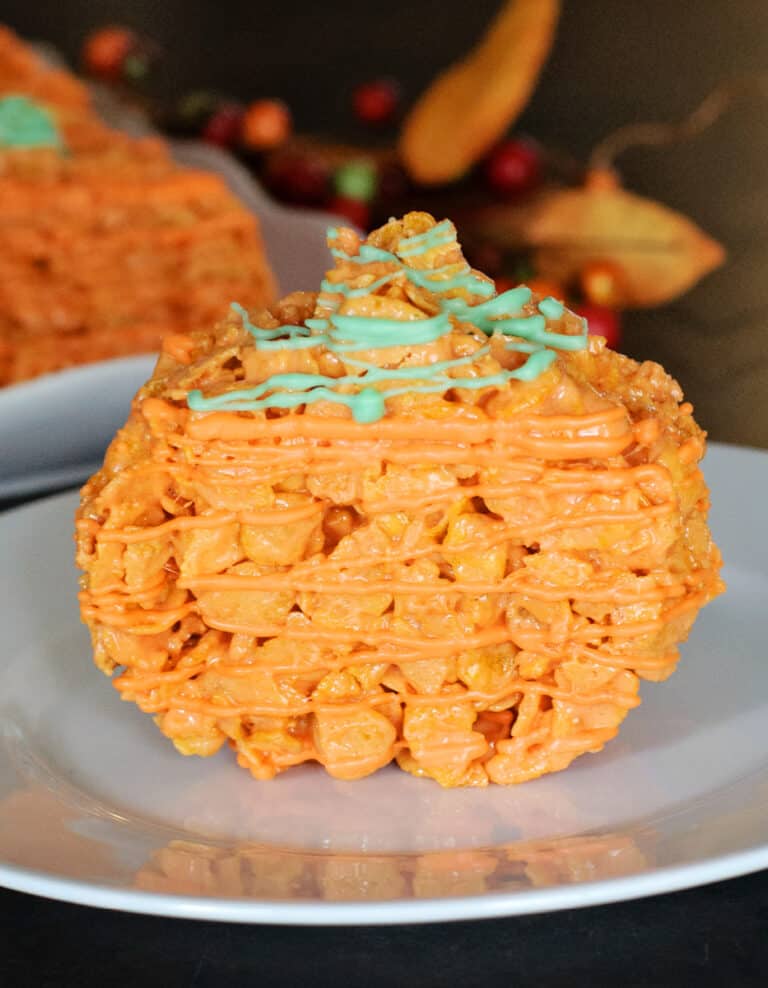 Pumpkin Corn Flake Treat on White Plate