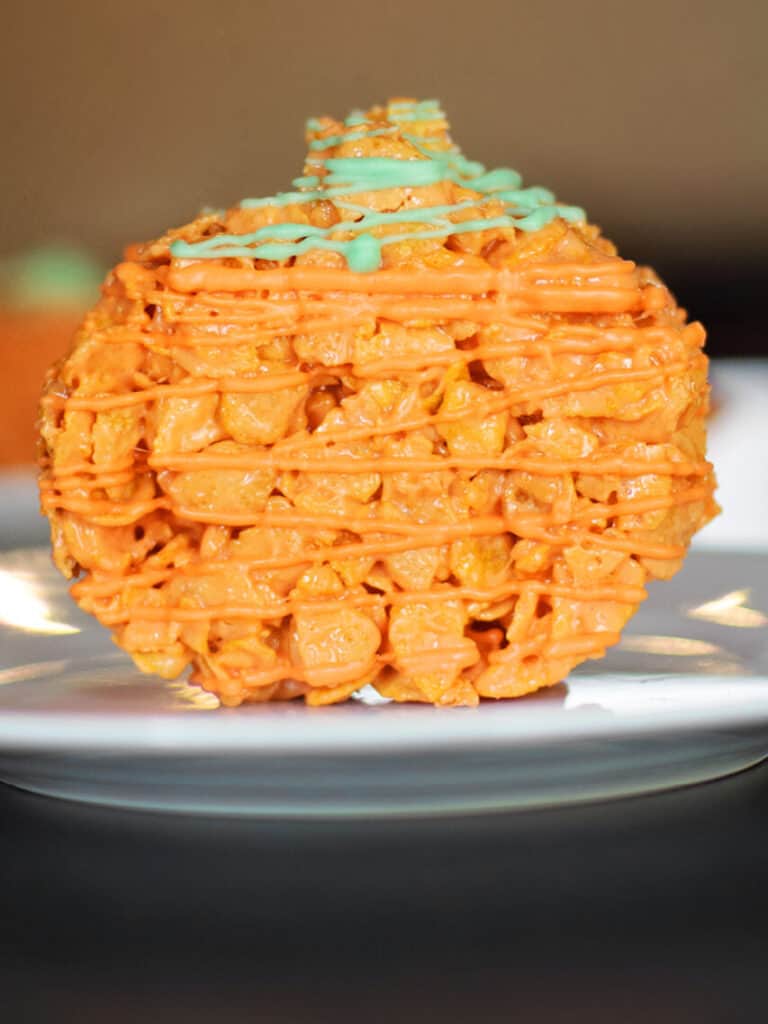 Pumpkin Shaped Corn Flake Treat on Plate