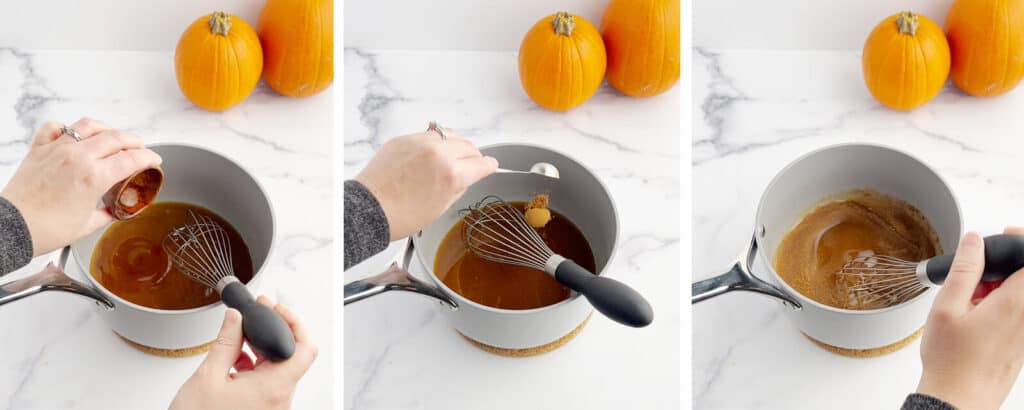 Adding Vanilla and Pumpkin Spice to Saucepan