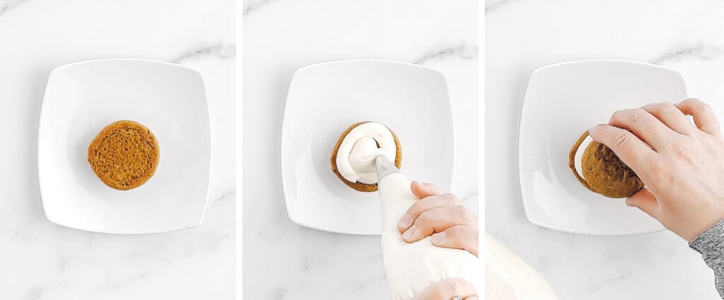 Piping Frosting onto Pumpkin Cookie
