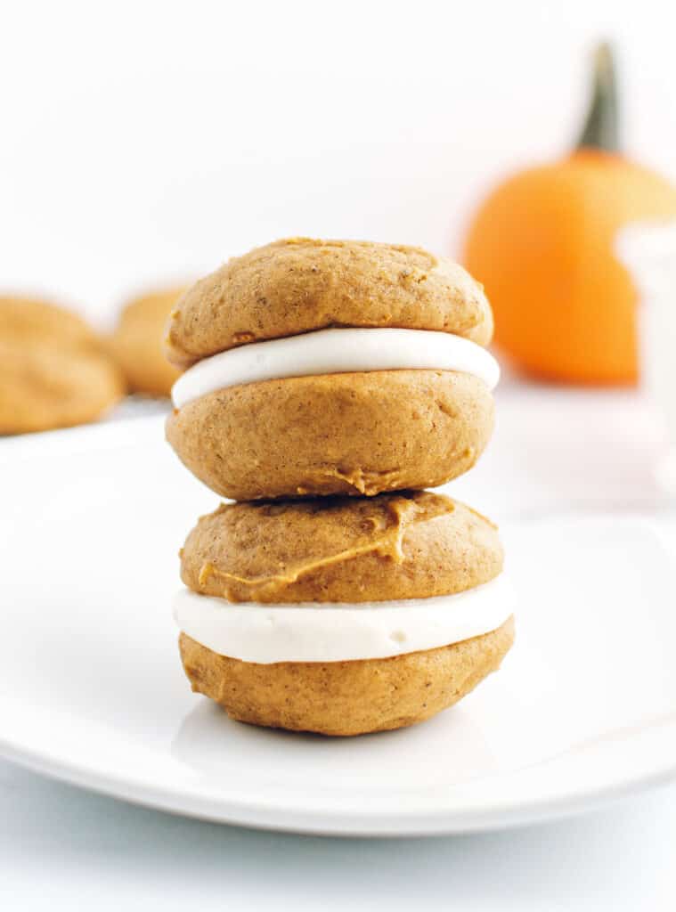 Stacked Pumpkin Whoopie Pies with Cream Cheese Filling