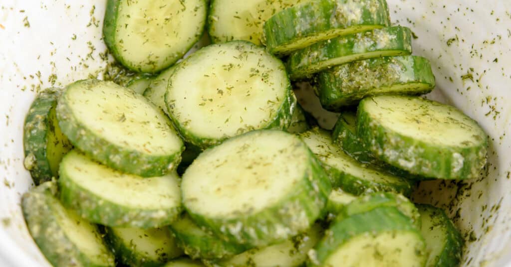Ranch Cucumber Chips in White Bowl Closeup