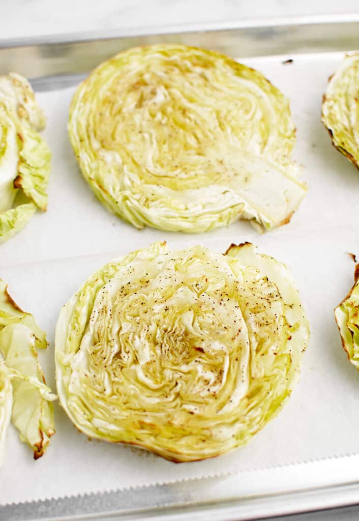Cooked Cabbage Slices Closeup on Pan