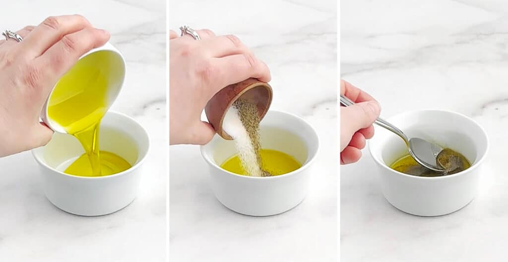 Mixing Olive Oil with Salt, Pepper, Garlic Powder