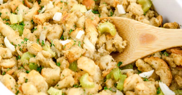 Sage and Onion Stuffing with Wooden Spoon