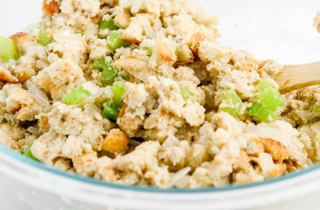 Stuffing Mixture in Mixing Bowl