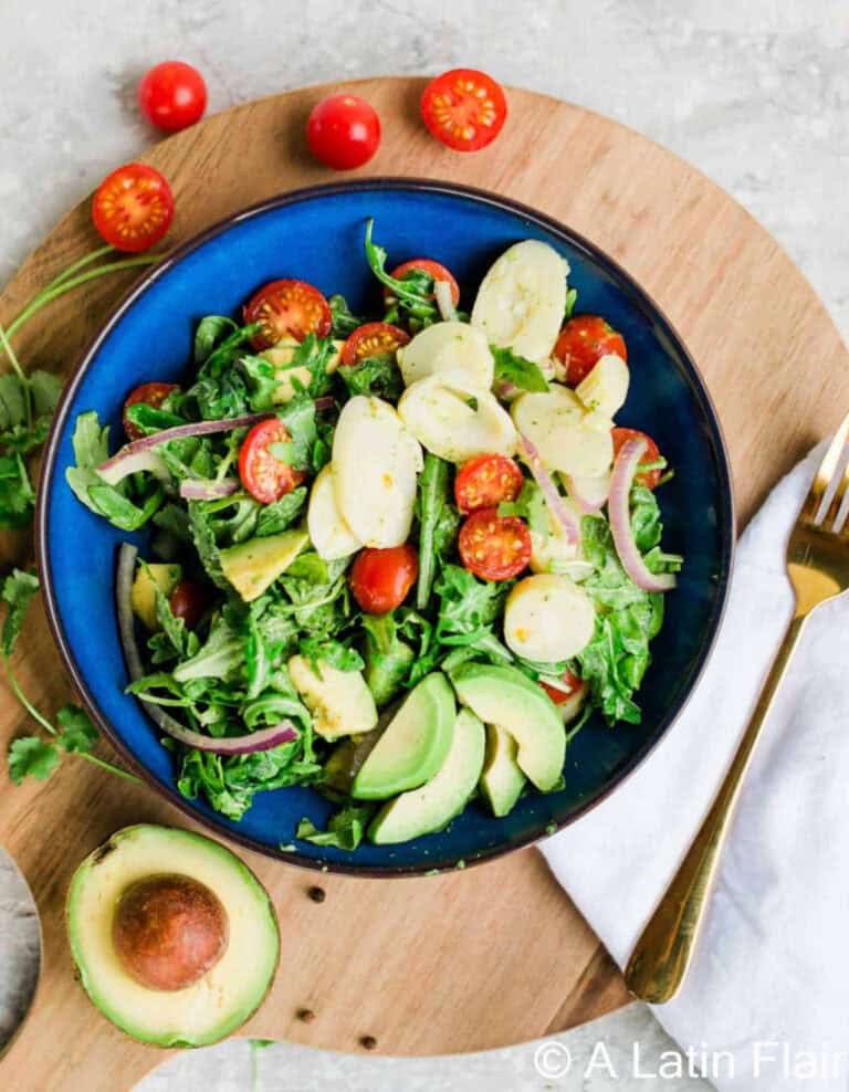 Hearts of Palm Salad in Bright Blue Bowl