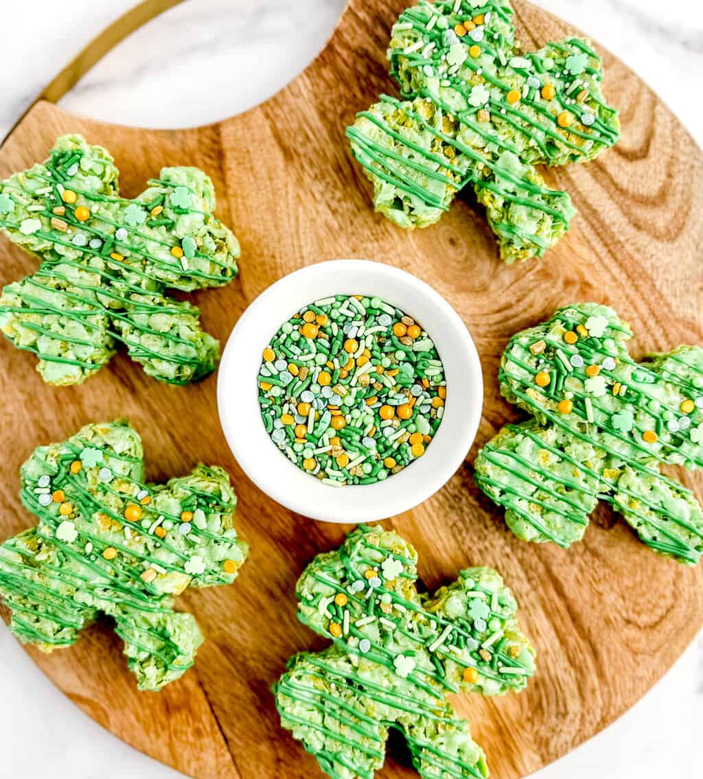 Green Corn Flake Treats on Wooden Board