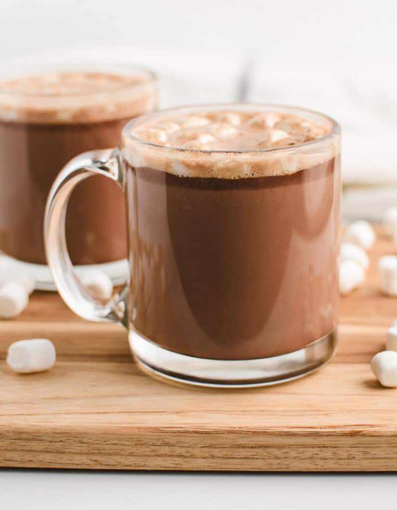 Hot Chocolate in Glass Mugs with Marshmallows