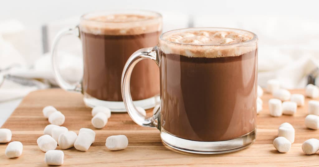 Hot Chocolate in Glass Mugs with Marshmallows