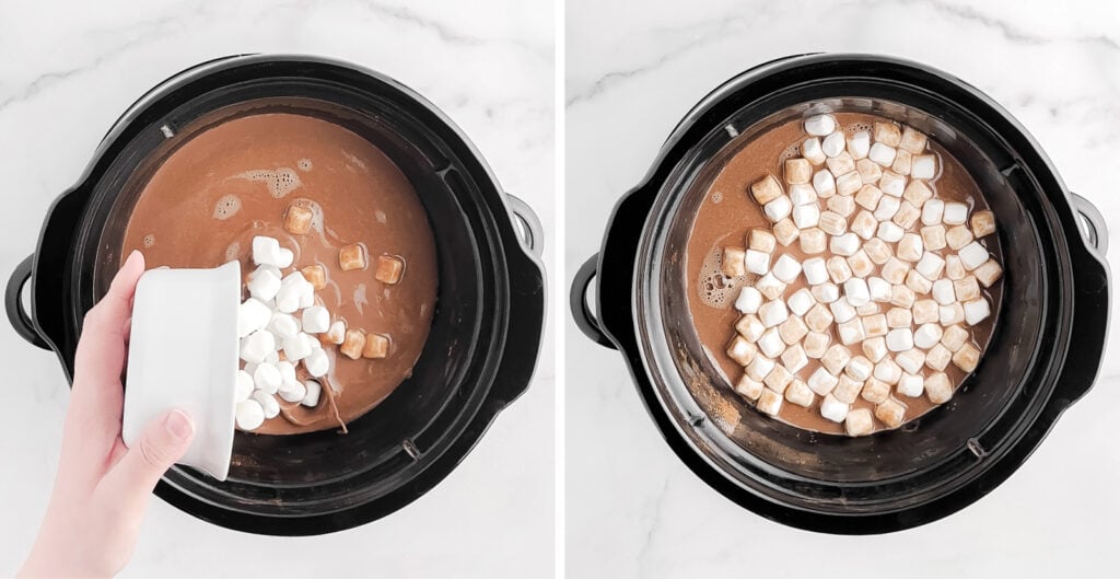 Adding Mini Marshmallows to the Hot Chocolate in Slow Cooker