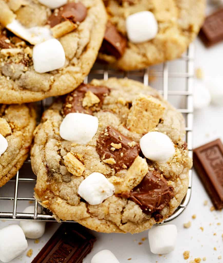 Cookies with S'more Toppings on Wire Rack