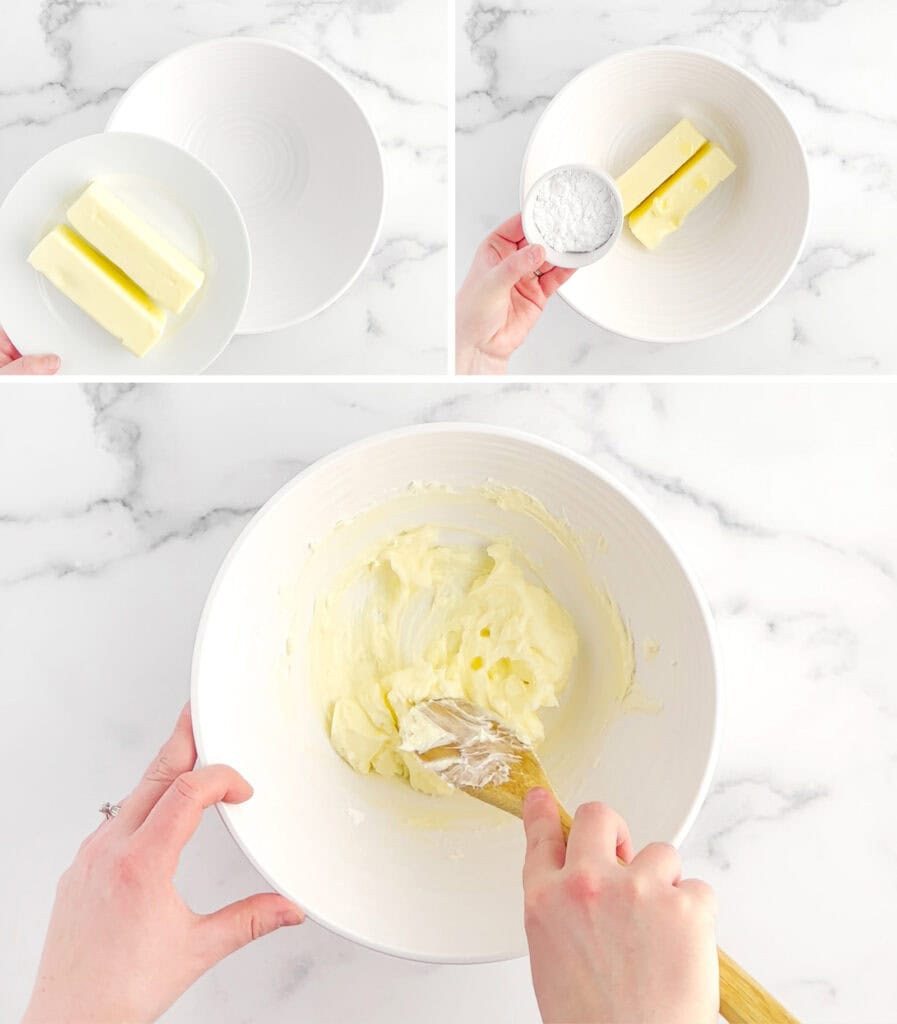 Creaming Butter and Sugar in White Bowl