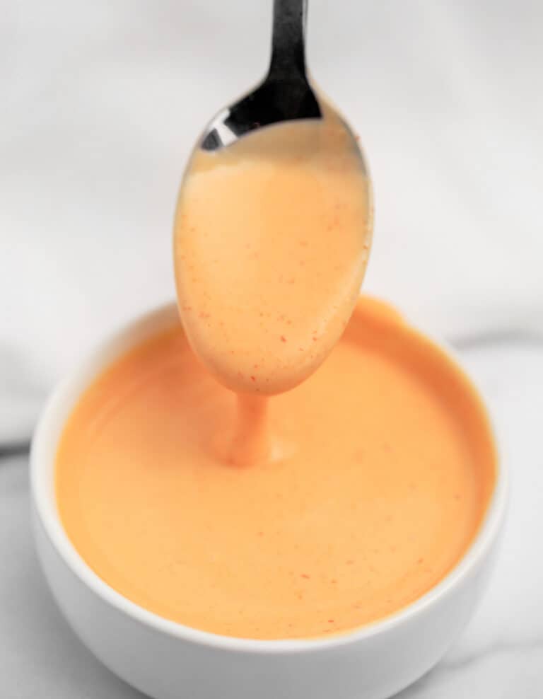 Spicy Mayo in White Bowl with Spoon