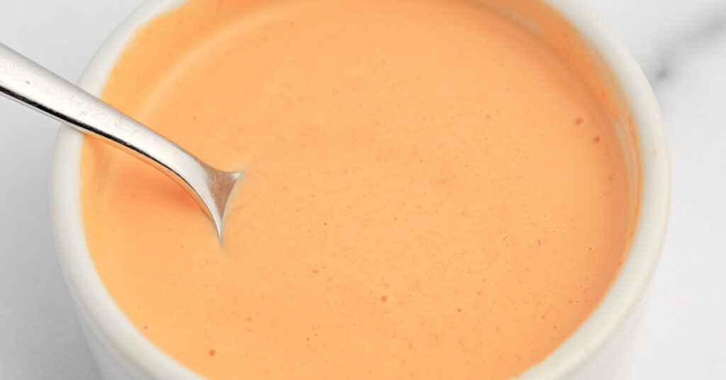 Spicy Mayo in White Bowl with Spoon