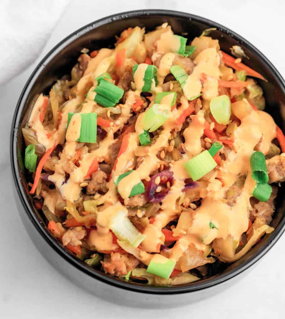 Spicy Mayo on Egg Roll in a Bowl
